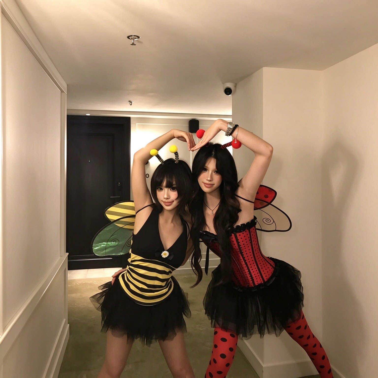 万圣节穿搭cos服小蜜蜂瓢虫套装闺蜜节日派对聚会氛围感拍照道具