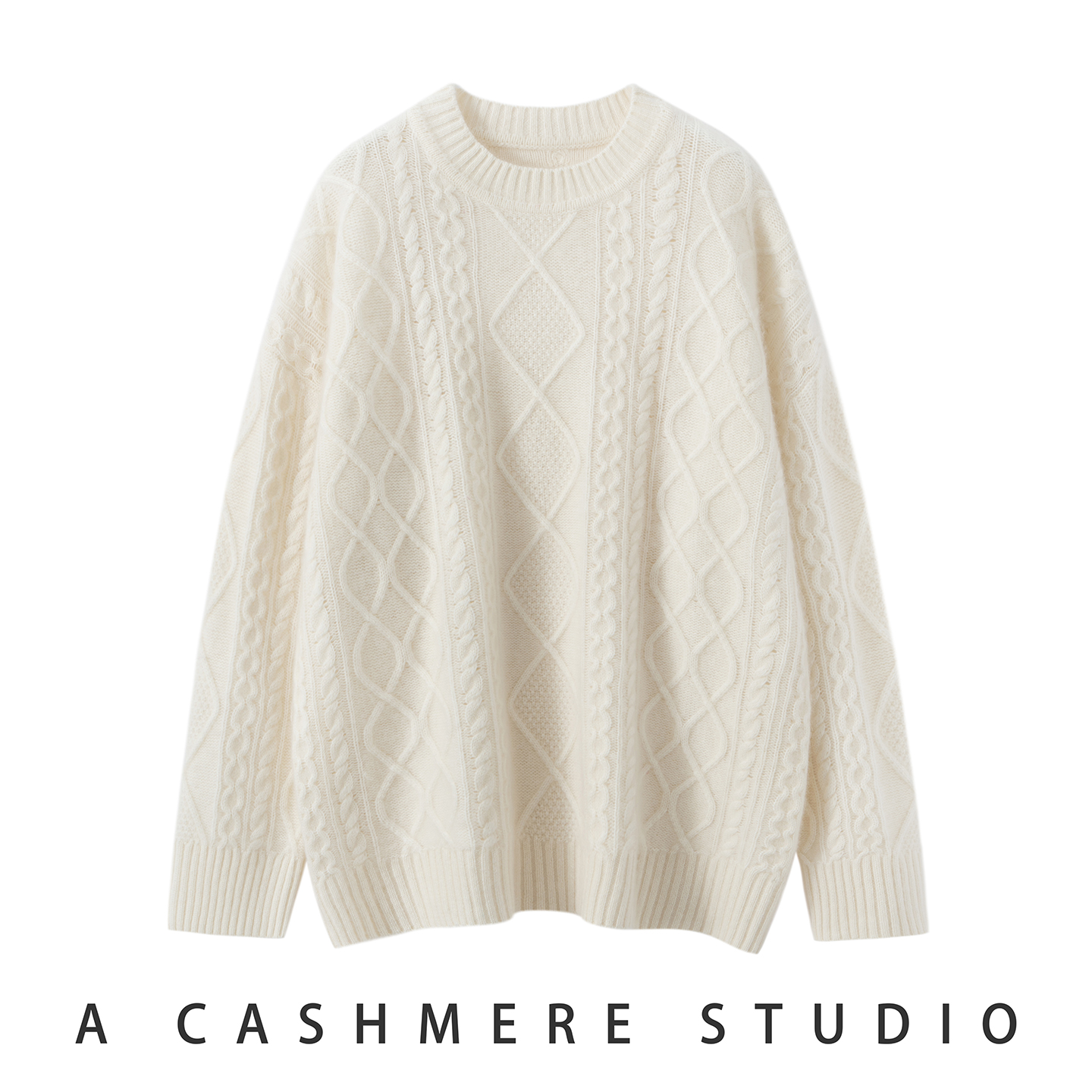 秋冬季山羊绒衫复古圆领麻花