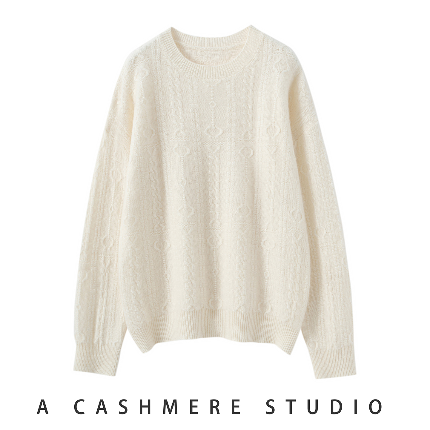 重磅扭花加厚山羊绒女圆领毛衣