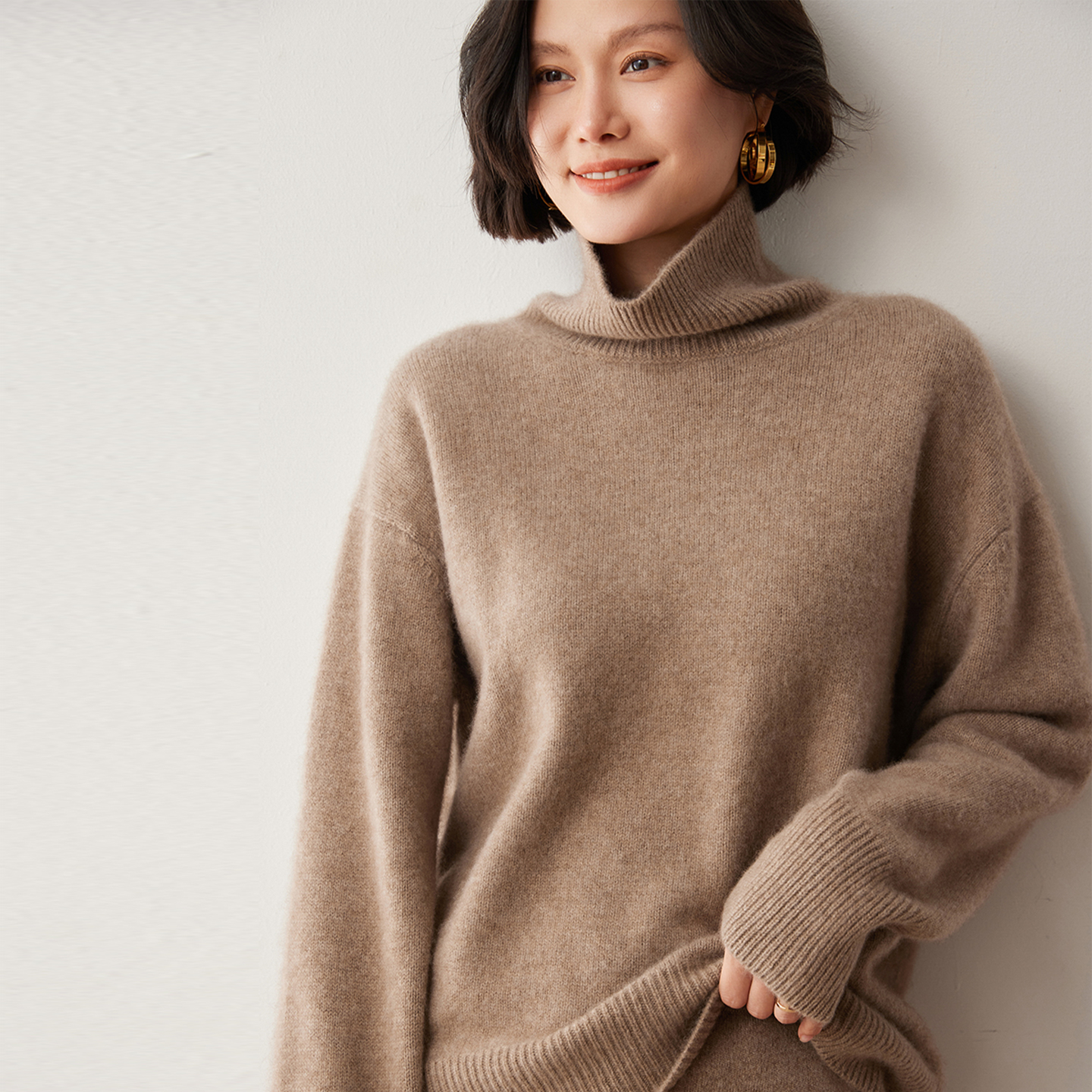 王菲同款山羊绒衫加厚高领宽松