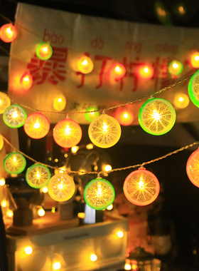 led柠檬片装饰灯ins房间卧室彩灯闪灯串酒瓶网红灯摆摊小推车挂灯