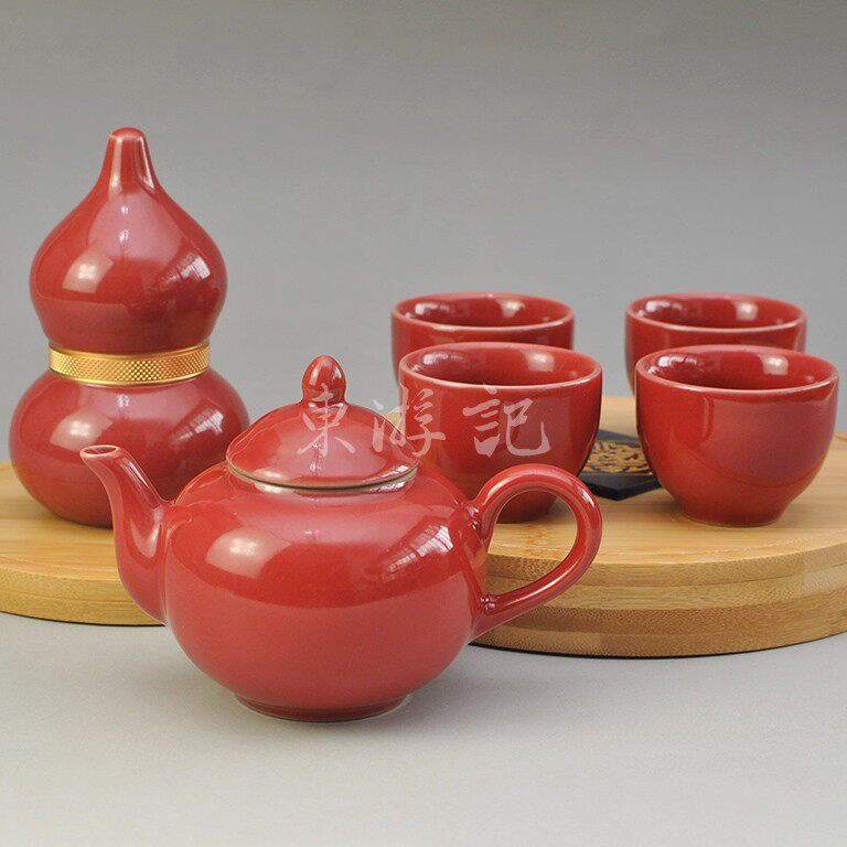 郎红瓷茶具七件套：福禄•鸿运，送外国人送领导出国中国风礼品