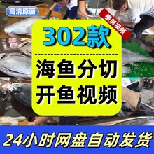 海鱼开鱼码头分割切片海鲜三文鱼金枪鱼刺身烹饪摆盘横屏视频素材