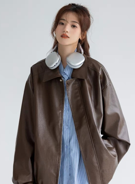 2024新款秋冬皮衣外套女上衣ins美式复古甜美机车风PU皮夹克潮