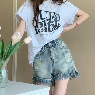 胖mm高腰牛仔短裤 新款 大码 女2025夏季 宽松显瘦直筒裤 a字阔腿热裤
