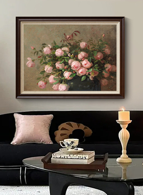 牡丹含苞】美式卧室装饰画法式中古风玄关花卉床头画餐厅客厅挂画