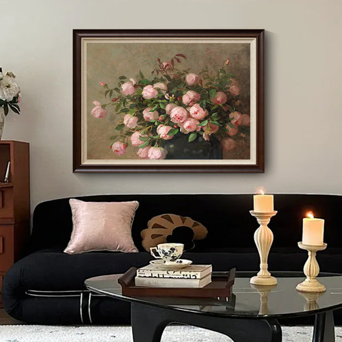 中古风牡丹挂画法式客厅装饰画