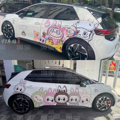 大众ID3车贴拉花卡通拉布布id4海鸥labubu海豚个性改装饰车身贴纸