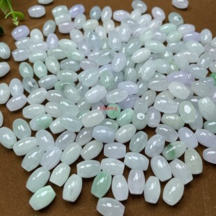 浅绿冰种翡翠米珠散珠小路路通巴山翠椭圆形diy串手串项链吊坠链