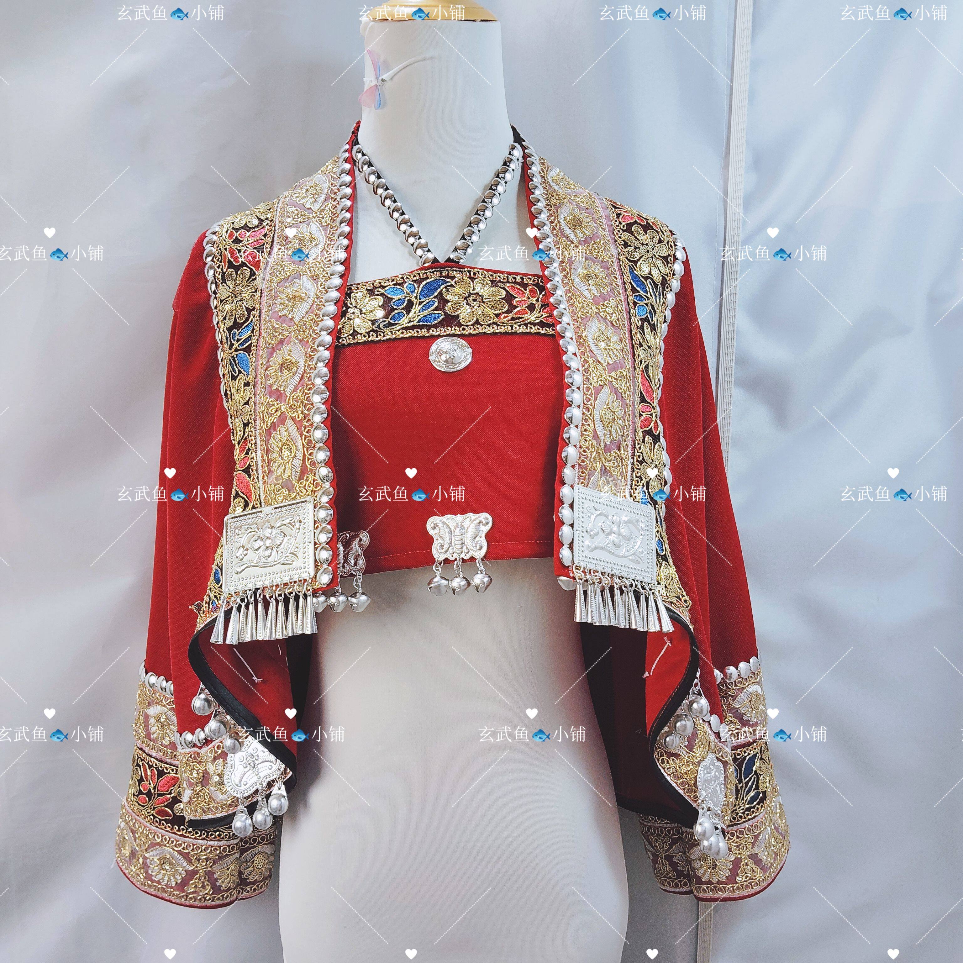 少数民族新款抹胸外套苗疆服饰暗红色旅拍套装摄影舞台服装苗族