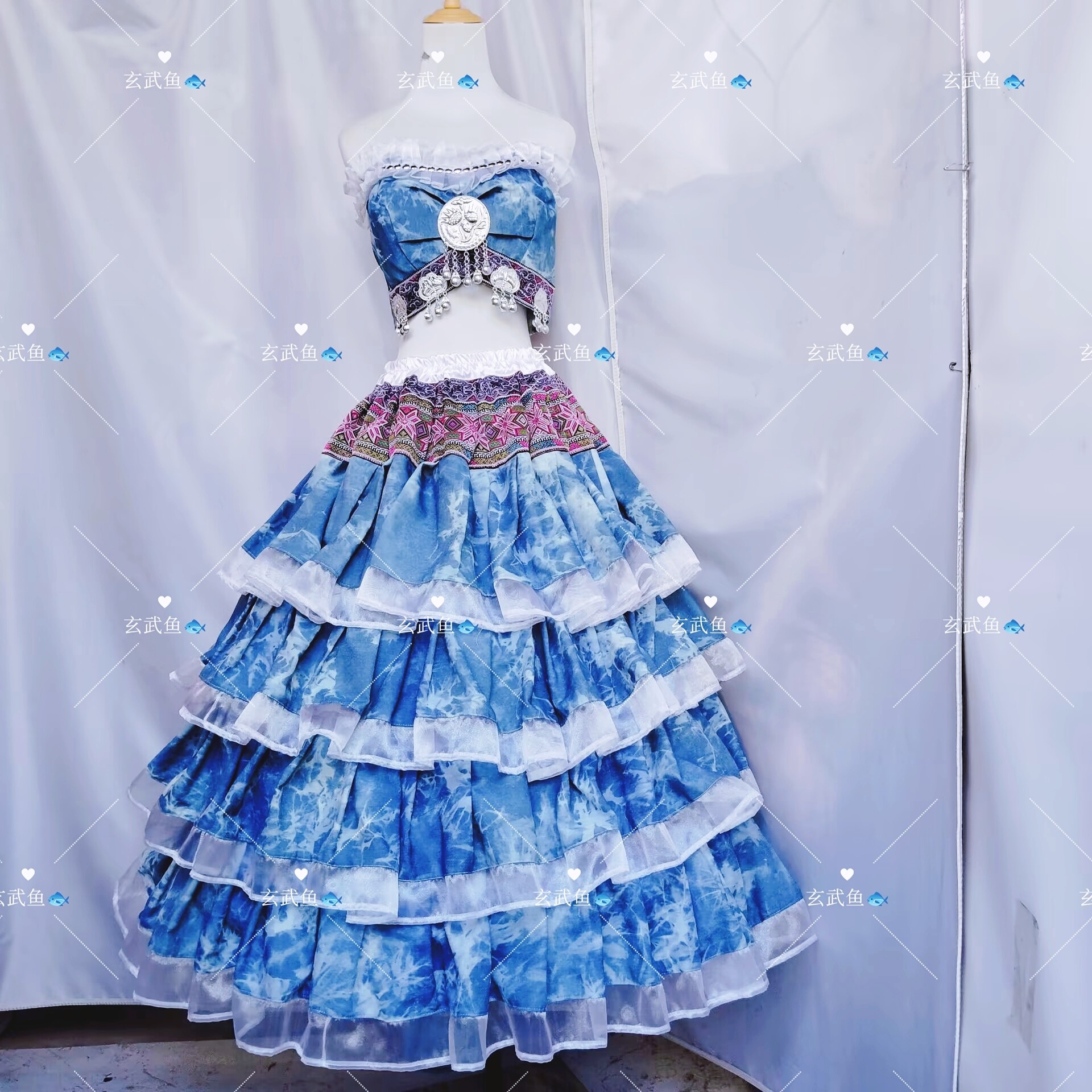 新款成人少数民族服装扎染清新日常演出旅拍纱裙服套装