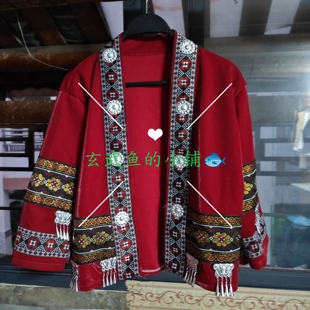 新款苗疆少女少数民族服装外套旅拍摄影服饰写真暗红色上衣