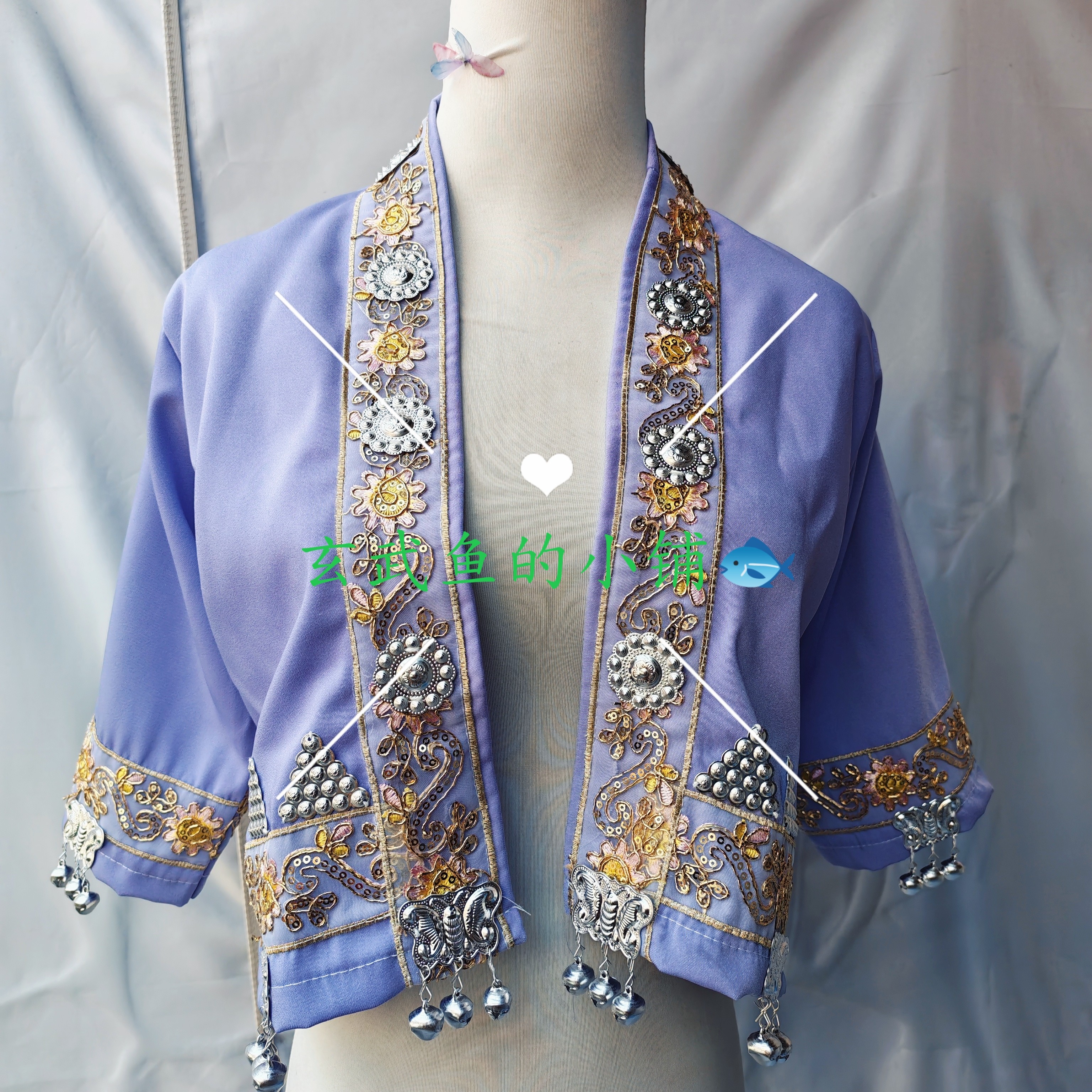 新款苗疆少女少数民族服装花朵外套旅拍摄影服饰写真浅紫色上衣