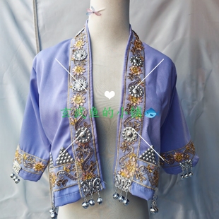 新款苗疆少女少数民族服装花朵外套旅拍摄影服饰写真浅紫色上衣