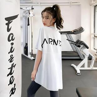 瑜伽健身服上衣 宽松遮肉显瘦跑步速干运动罩衫 白色短袖 T恤女大码