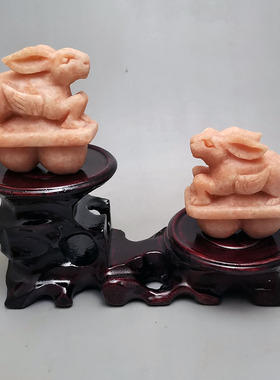 金兔生翼黄色石雕飞兔摆件