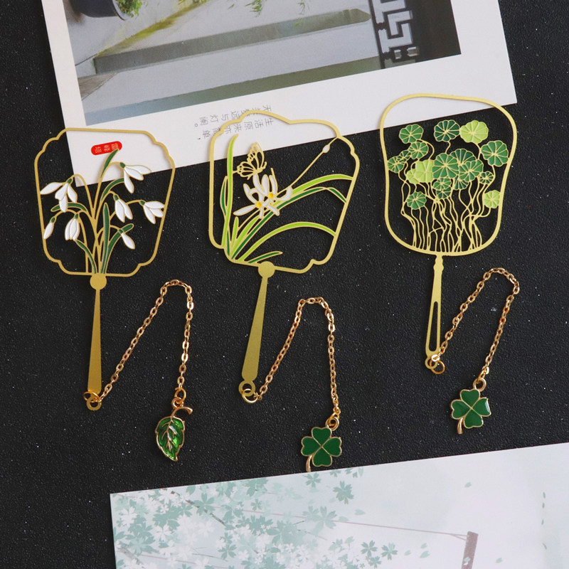 雅洁兰花国画书签金属张大千黄铜刻字定制文艺金属创意礼品送友人