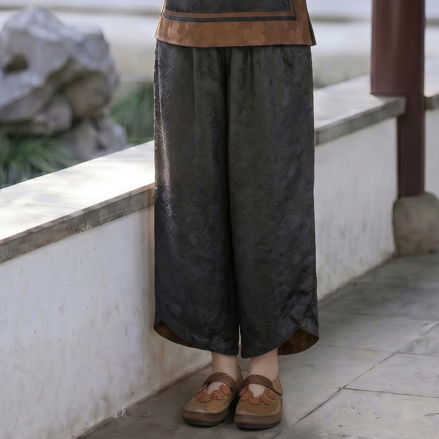 华族经典香云纱高腰显瘦阔腿裤