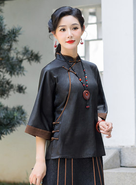 华族经典唐装女上衣真丝香云纱