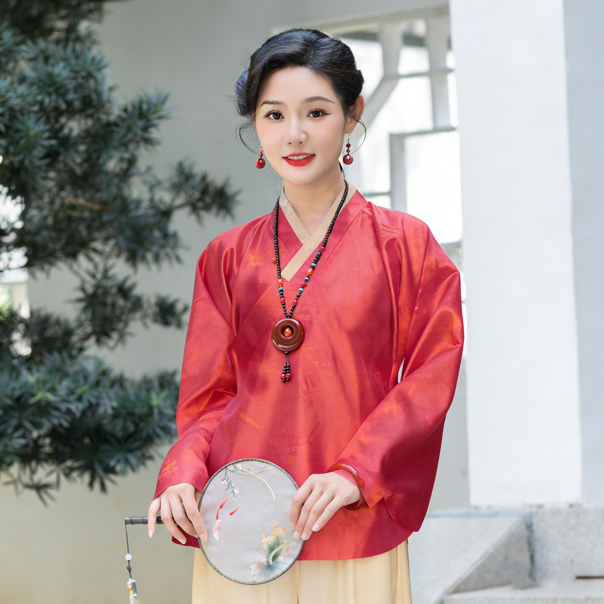 华族经典改良唐装汉服女V领开襟优雅日常清新减龄新中式上衣