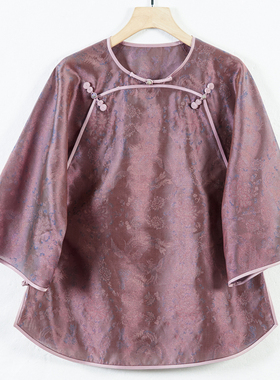 华族经典唐装上衣改良圆领中式茶服女禅意文艺中国风桑蚕丝250640