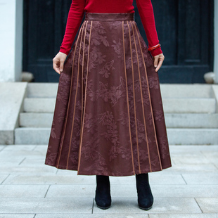 华族经典 A字半身裙百搭40姆米香云纱夹棉加厚可拆卸内胆长裙25093