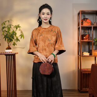 华族经典旗袍上衣香云纱日常改良圆领知韫新中式复古夏圆领唐装女