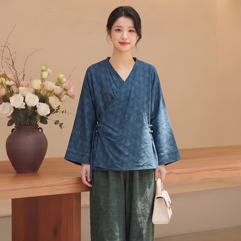 华族经典改良唐装女V领桑蚕丝宽松休闲汉服香云纱高端新中式上衣
