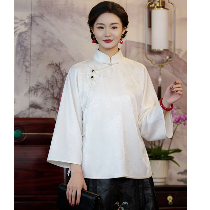 华族经典旗袍上衣改良素雅休闲盘扣中式气质中国风斜襟旗袍唐装女