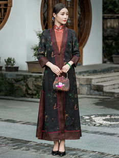 百搭时尚 七分袖 显瘦风衣凌翠 花罗香云纱高端旗袍外套长款 华族经典