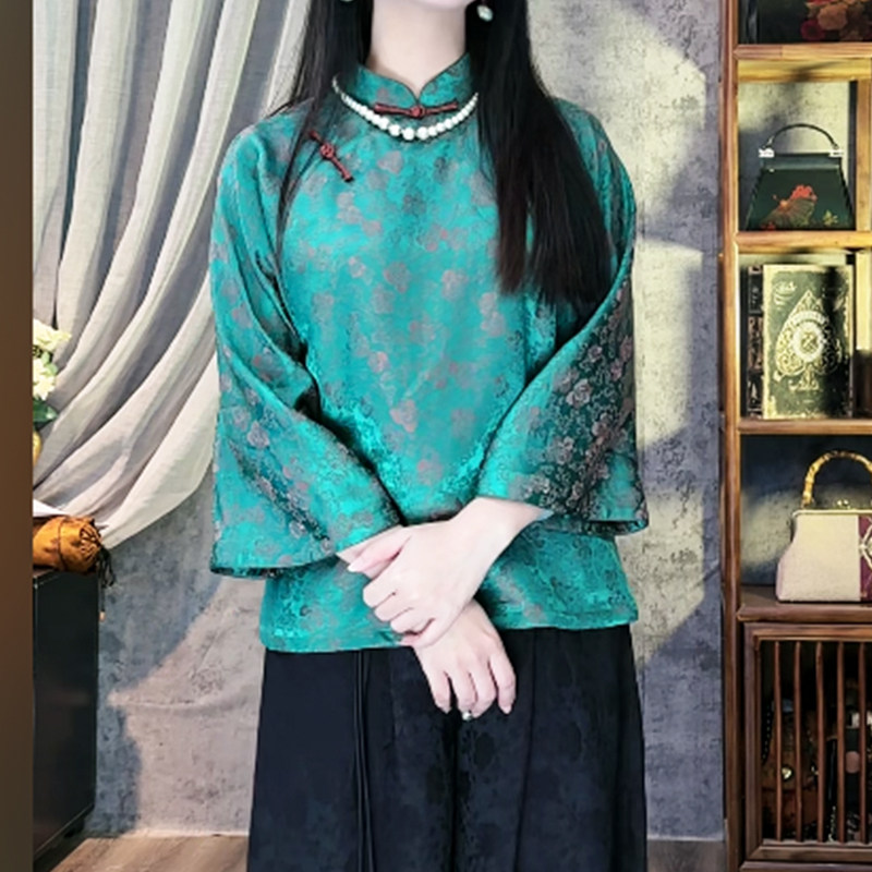 华族经典唐装女改良立领桑蚕丝夏