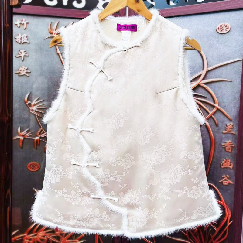 华族经典马甲女新中式复古气质夹棉加厚盘扣开襟百搭白色背心坎肩