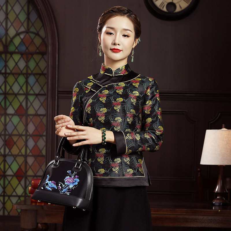 华族经典夹棉旗袍上衣全开襟加厚中国风中式茶艺服唐装女冬棉袄