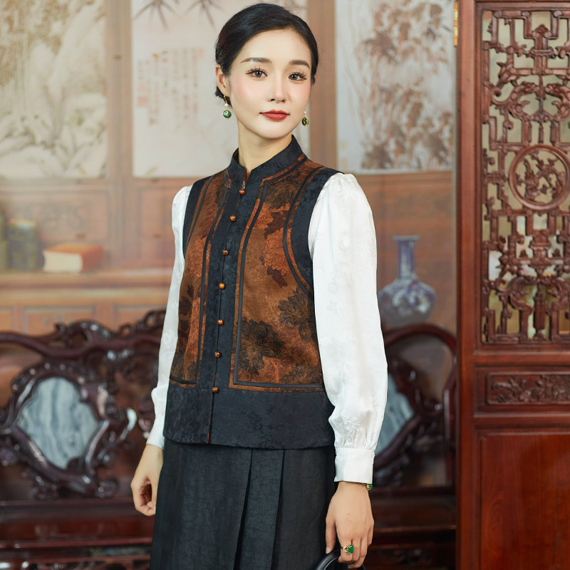 华族经典清风徐来香云纱高端复古中式唐装马甲时尚百搭外套背心