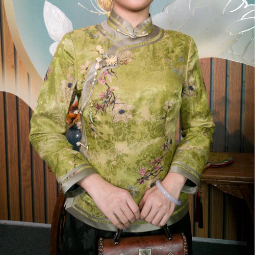 香云纱夹棉加厚开襟旗袍上衣