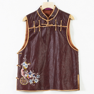 华族经典马甲女立领国风新中式高档绣花复古显瘦红云纱复古背心夏