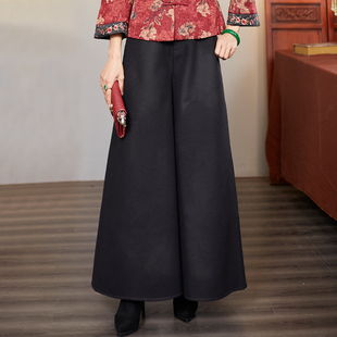 华族经典裤子女秋冬款羊毛呢加绒加厚百搭显瘦显胯小长款阔腿裤