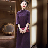 华族经典 真丝香云纱高端中年妈妈婚宴复古改良旗袍连衣裙诗与远方