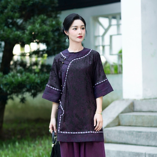 华族经典桑蚕丝香云纱重工如意中长款太太服女玉如风复古民国风女