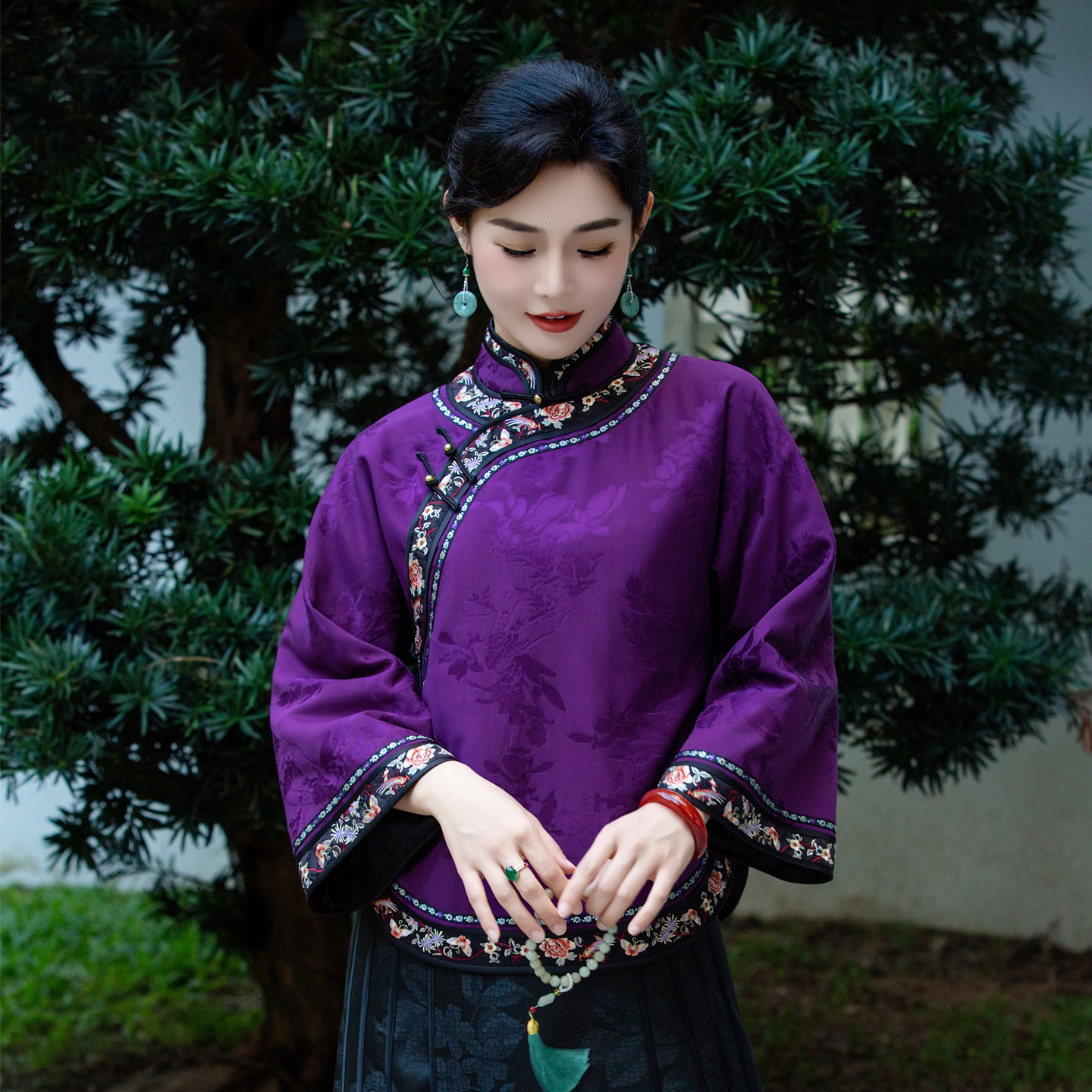 华族经典倒大袖上衣刺绣香云纱秋