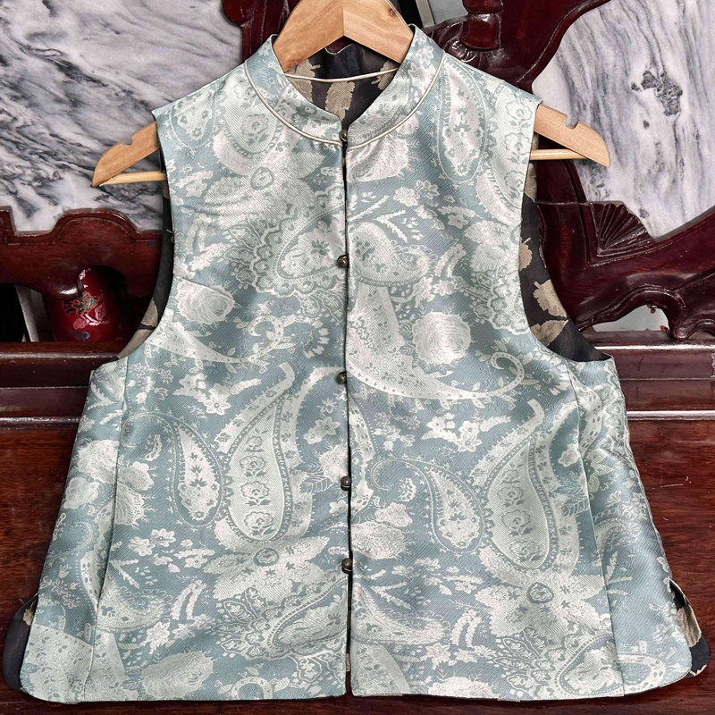 华族经典马甲女金风玉露对开襟中式两面穿唐装国风复古上衣背心