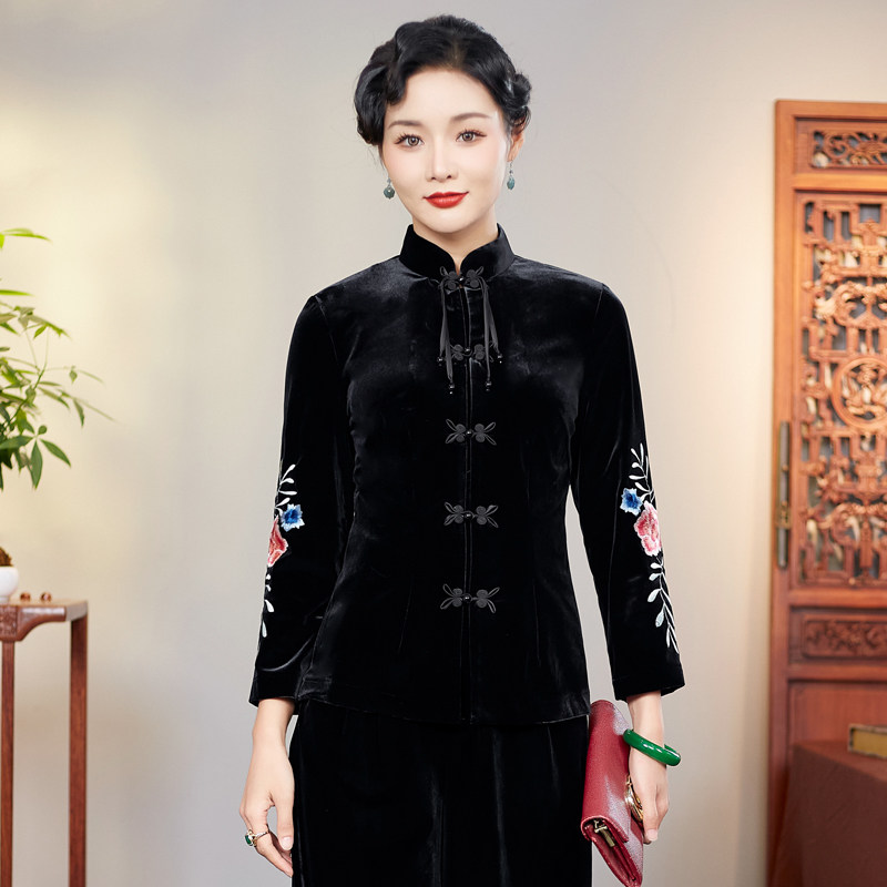 复古高档韩国绒旗袍上衣女