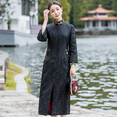 显瘦唐装 华族经典 复古修身 黑色百搭中式 风衣女 春秋旗袍外套中长款