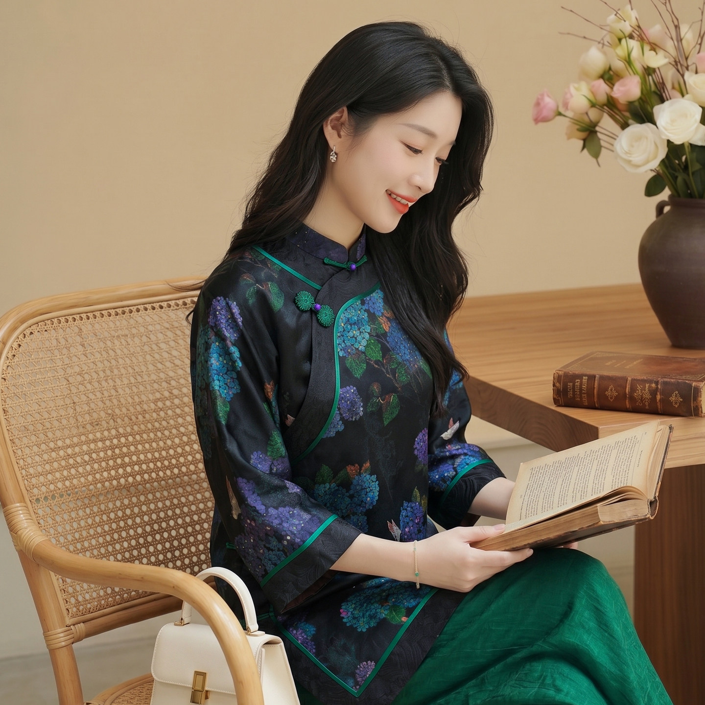 华族经典新中式上衣立领盘扣旗袍气质中长款香云纱太太服唐装女