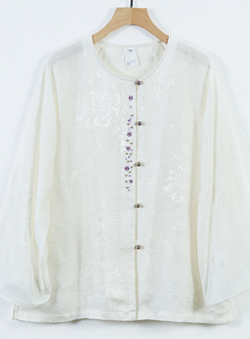 华族经典民国旗袍上衣全孔罗桑蚕丝刺绣复古真丝民国衬衫女250513