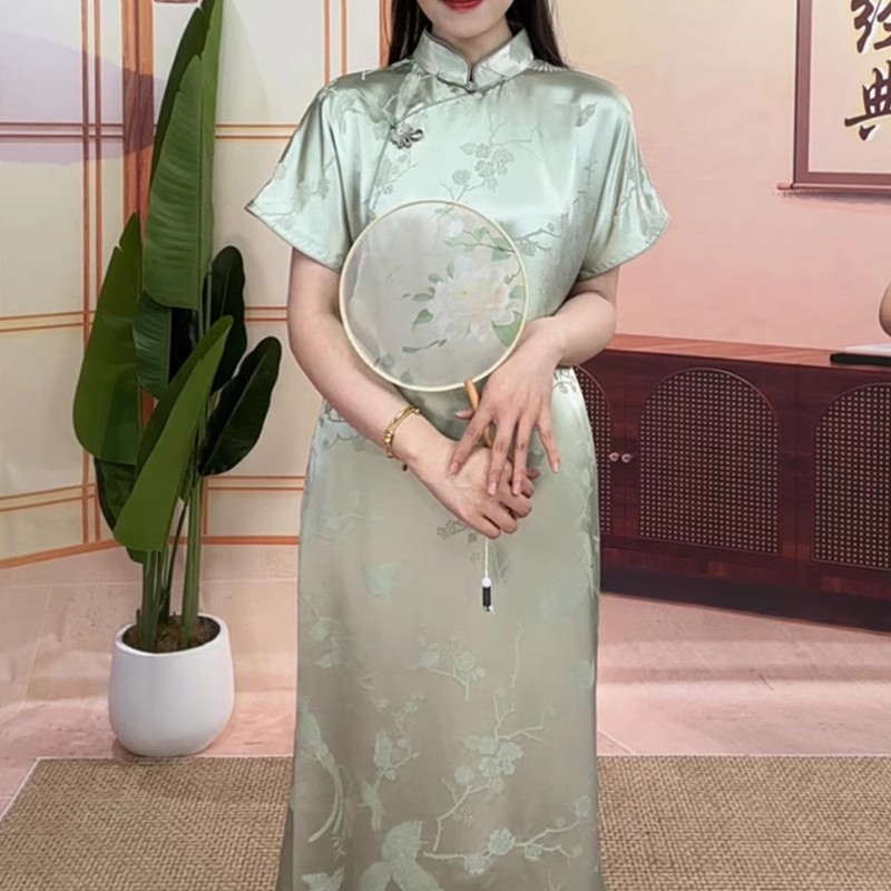 华族经典旗袍女真丝国风新中式裙