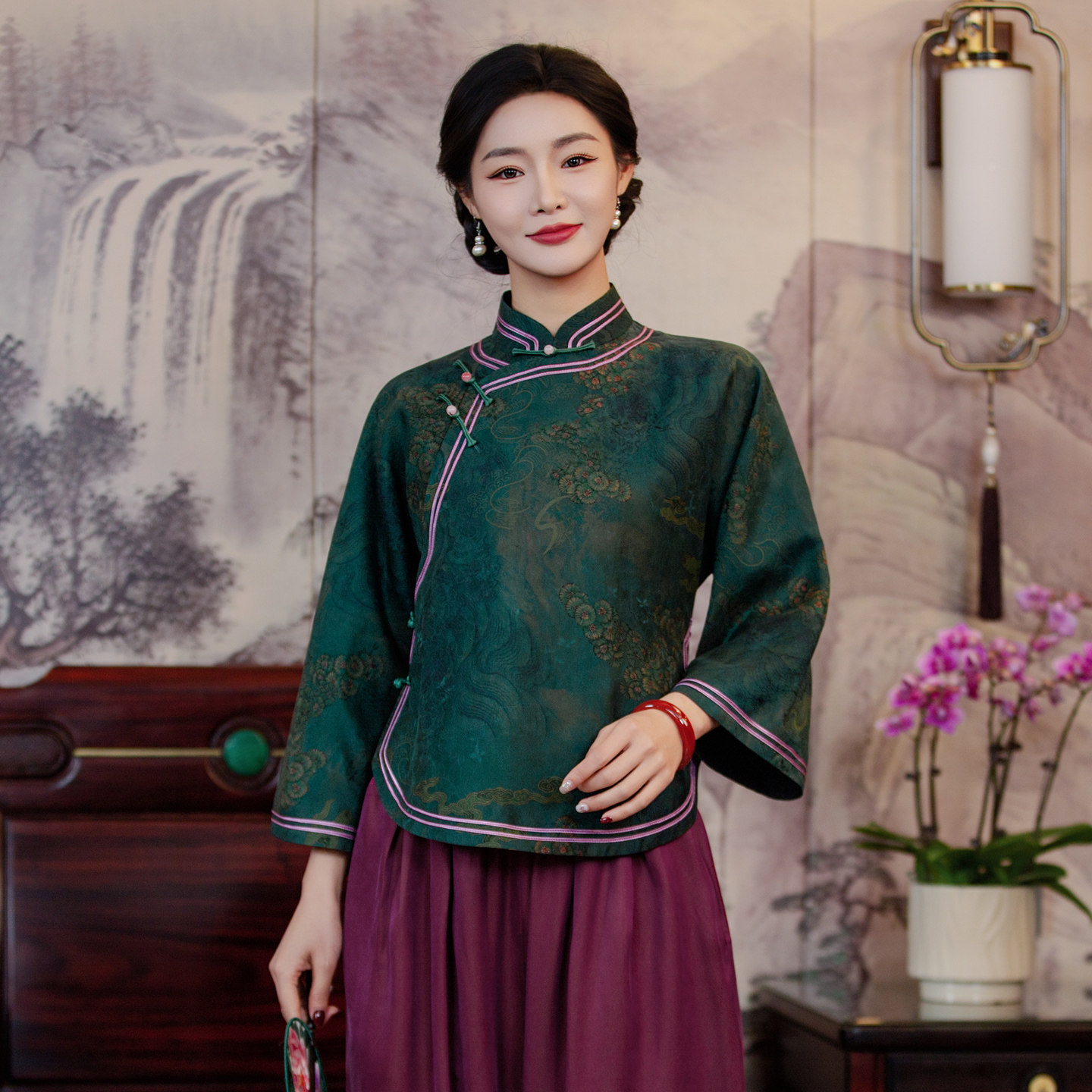 华族经典新中式国风上衣斜襟香云纱高端改良日常唐装女251136