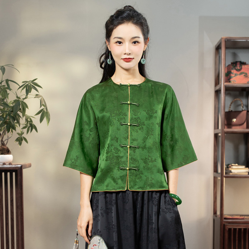 CHINESE CLASSIC MULBERRY SILK RED CLOUD YARN RETRO CHINESE STYLE HIGH-END JACKET WOMENS CARDIGAN TANG JACKET CUI YU