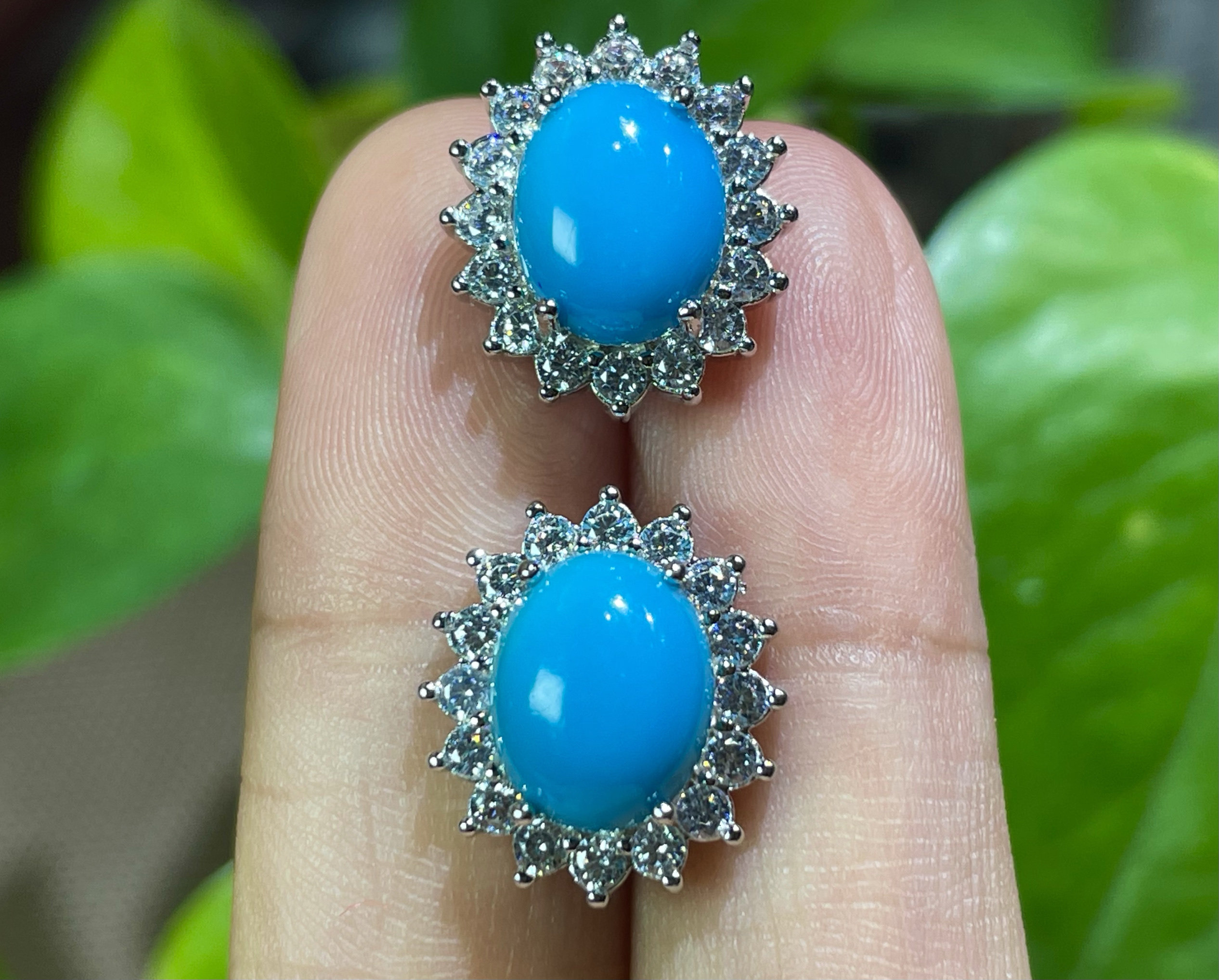 925镶嵌天然美国睡美人蓝松耳钉