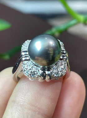 天然海水大溪地黑珍珠戒指925银镶嵌简约大气时尚款